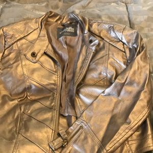 XS metallic leather cropped jacket